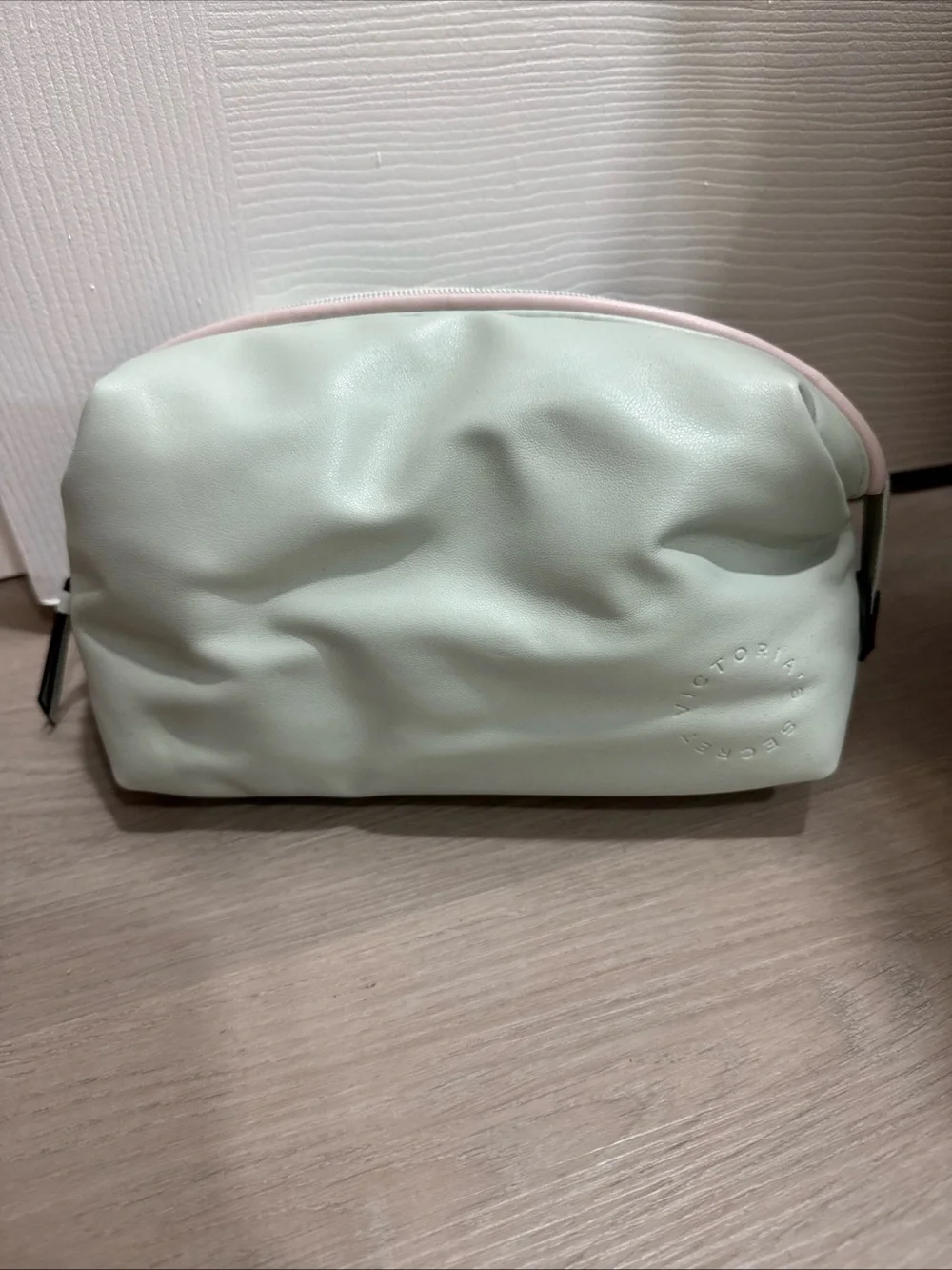 Victoria's Secret Mint Green Cosmetic Pouch with Pink Trim